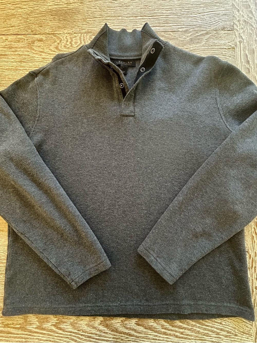 Lachlan British Inspired Men's Dark Charcoal Snap Front Mock Neck Sweater